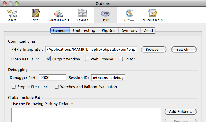 NetBeans PHP Options for xdebug