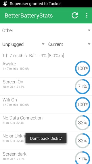 Default screen for BetterBatteryStats