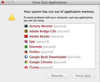 Force Quit Applications - Your system has run out of application memory - screenshot