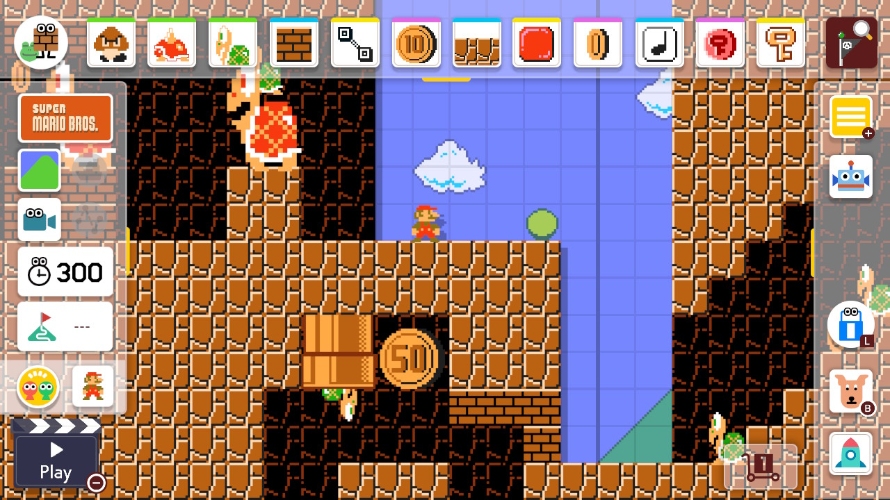 2 – Super Mario Maker 2 – Checkpoint Flag selected at the right side of the toolbar at the top