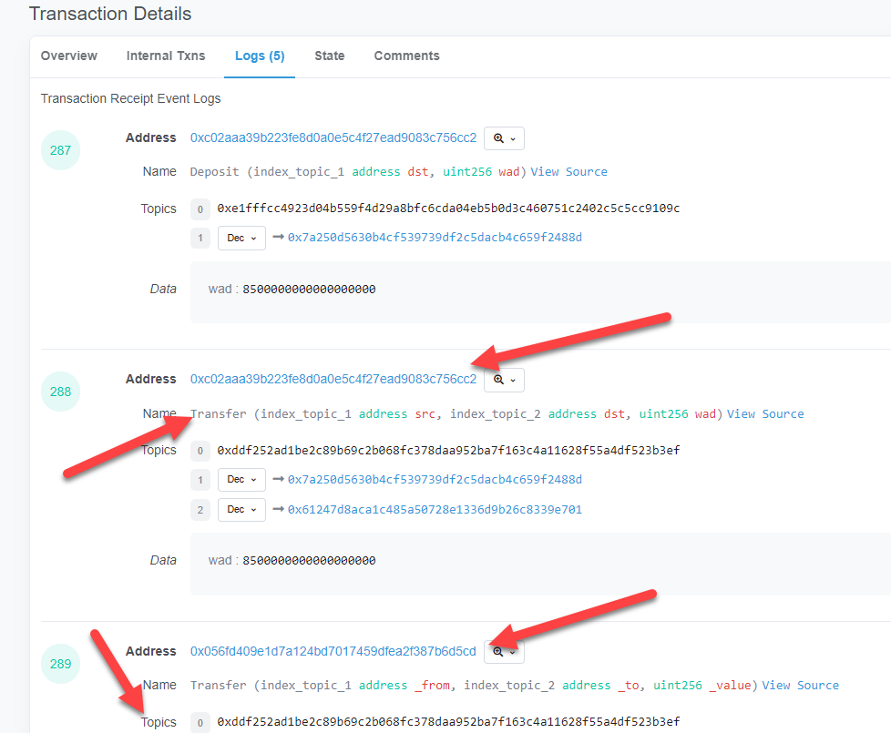 etherscan log tab