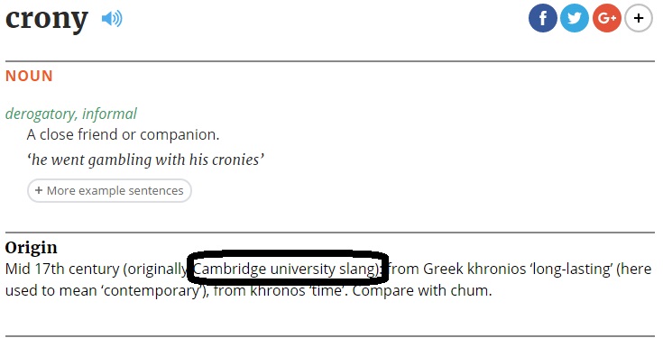 Oxford Dictionary entry for crony