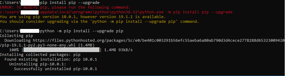 CMD：在 Python 36 中升级 PIP