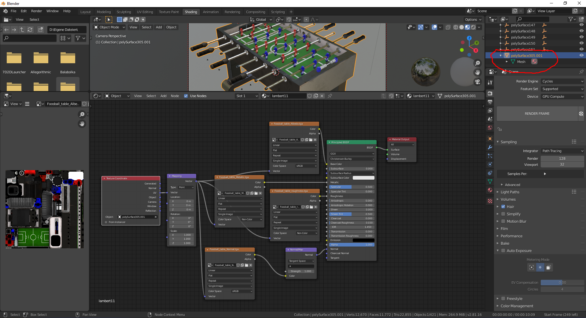 Shader setup for the foosballexport2.fbx from sketchfab