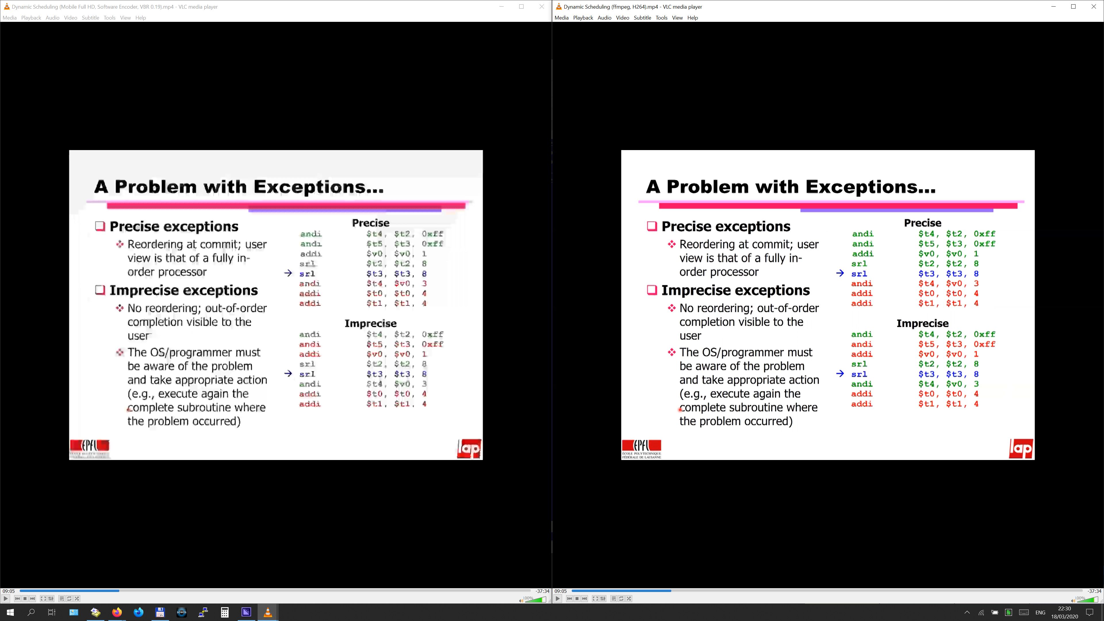 Smallest file by AME on the left and reencoded by libx264 on the right