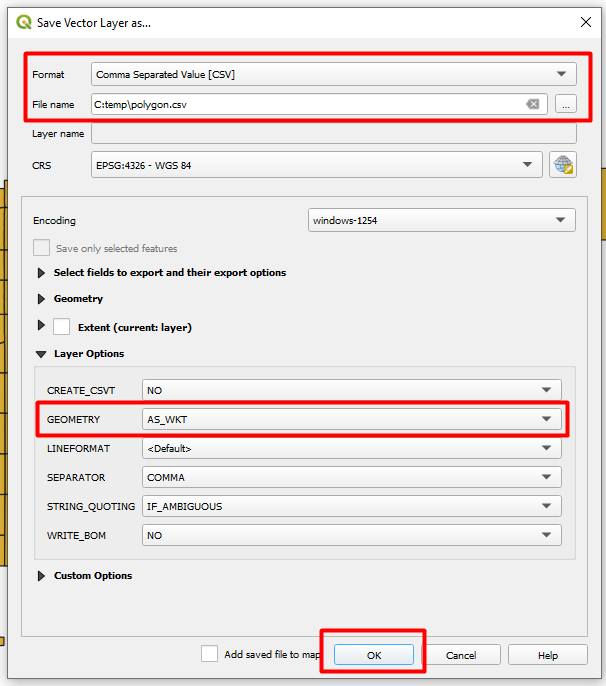 Save geometry as CSV