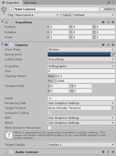 Settings of the camera