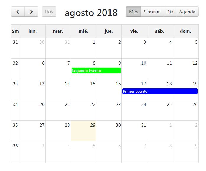 Este es el calendario ya con eventos creados