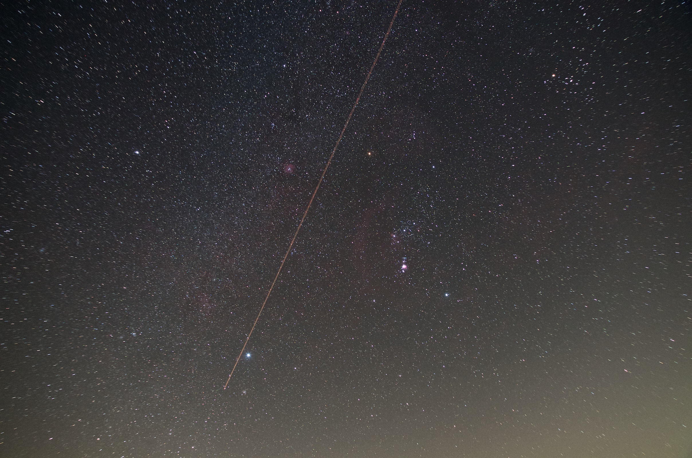 Test shot of Orion, Pentax Astrotracer on K-30, Walimex 16mm f/2.0, 180s