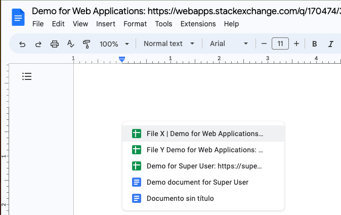 Google Docs editor - Smart chips file suggestions