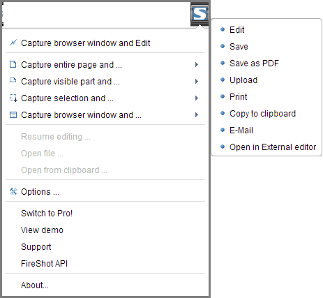 FireShot Chrome capture menu