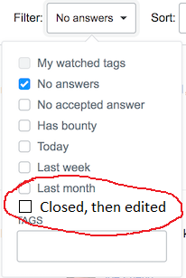 filter: closed, then edited