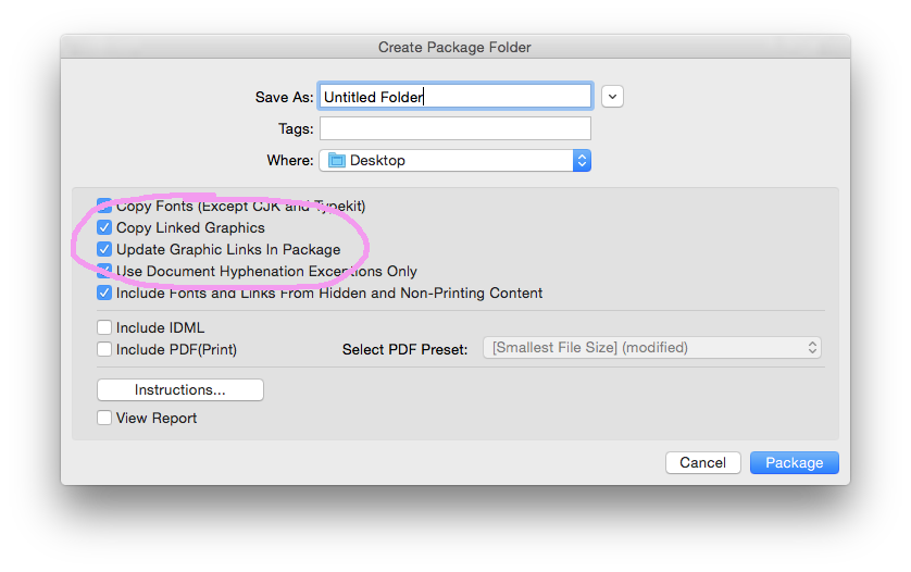 Screenshot of Create Package Folder UI