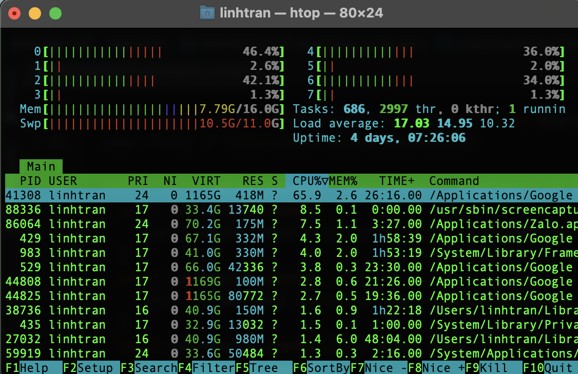 Screenshot of htop