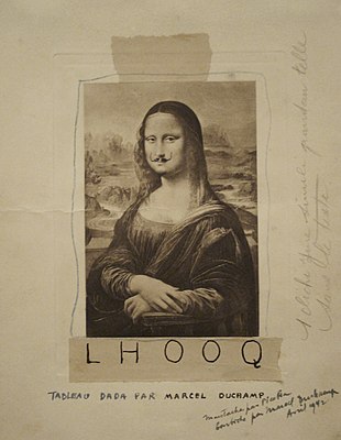 Marcel Duchamp, 1919, L.H.O.O.Q., originally published in 391, n. 12, March 1920