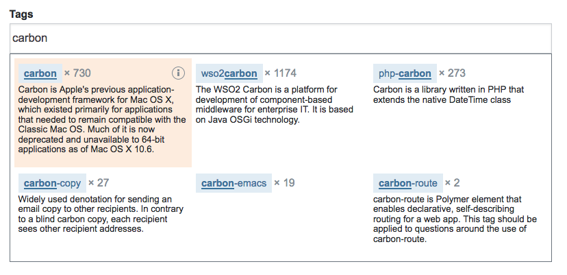 'carbon' tagging options