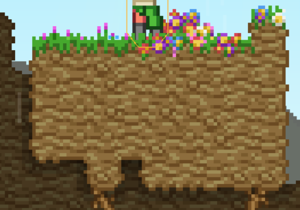 Screenshot of connected dirt tiles from Starbound, in game