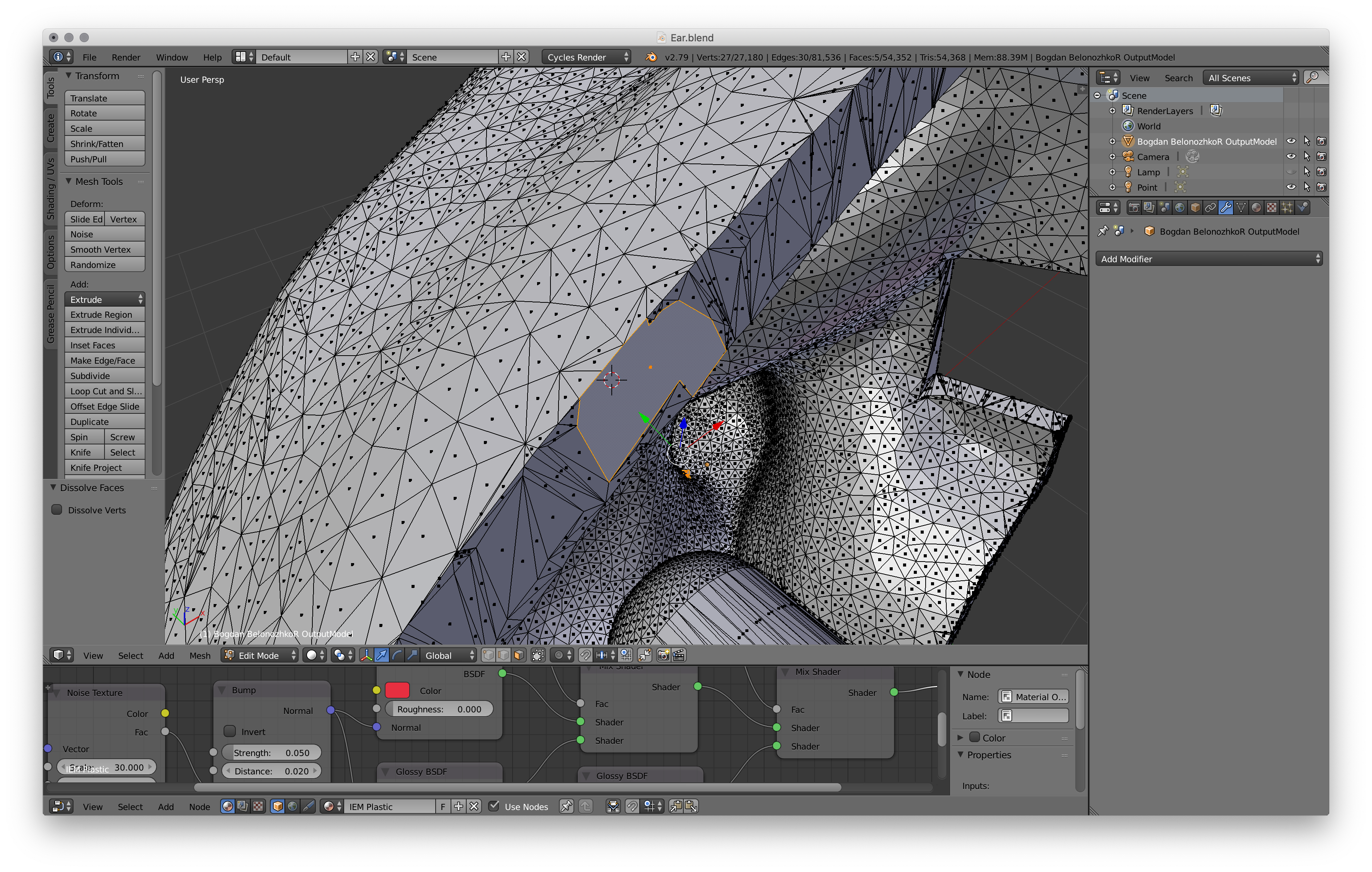 Screenshot of mesh with face selected.