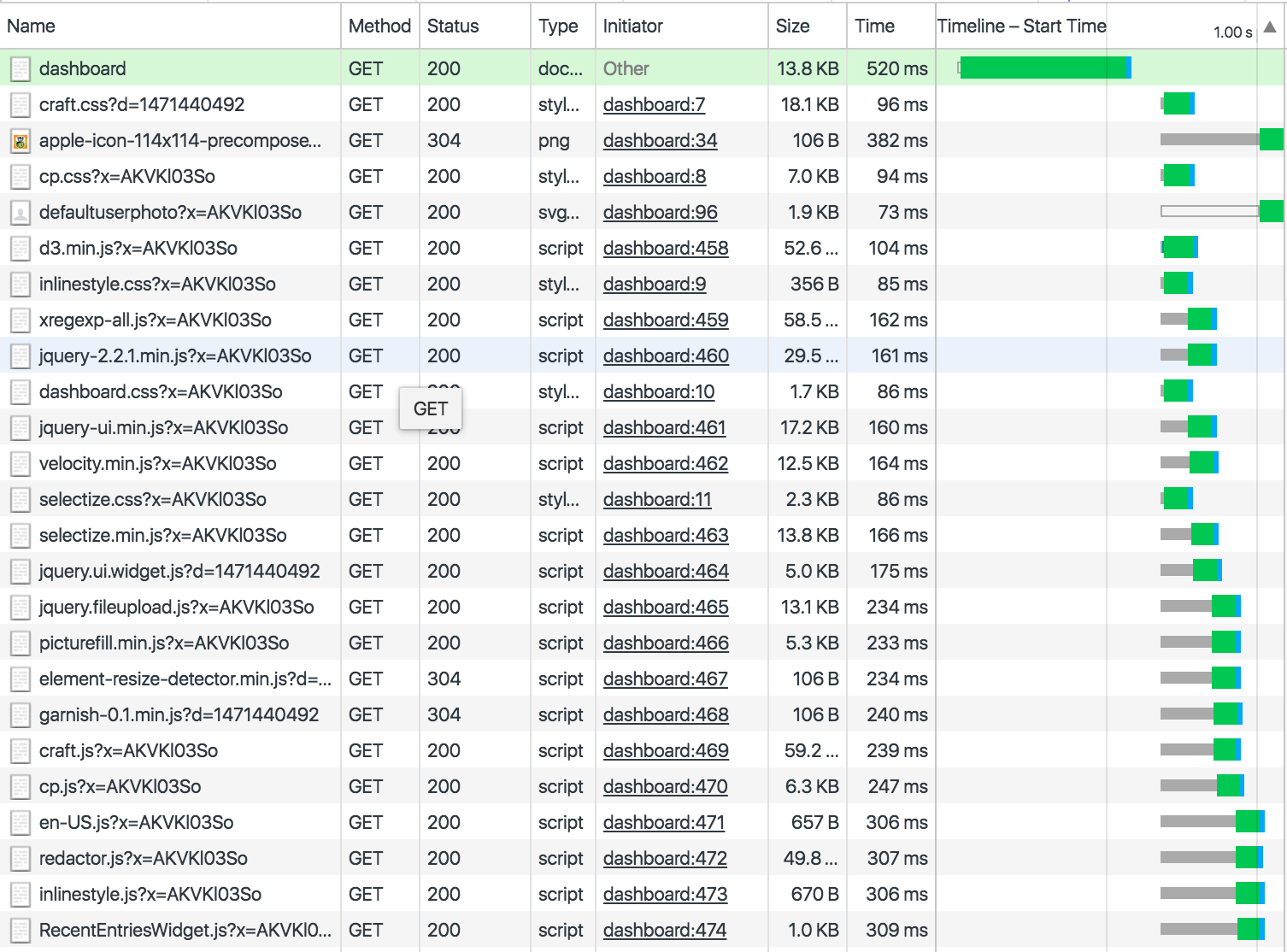 example network data from admin, showing query parameters