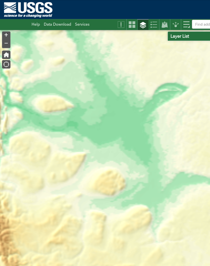 Elevated areas in canada on elevation map