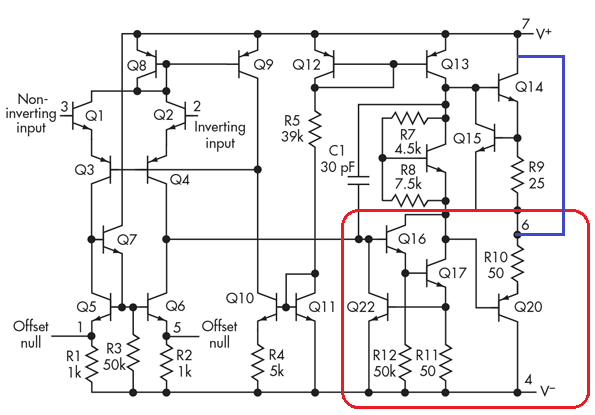 741 current limiter sink - shorted V+