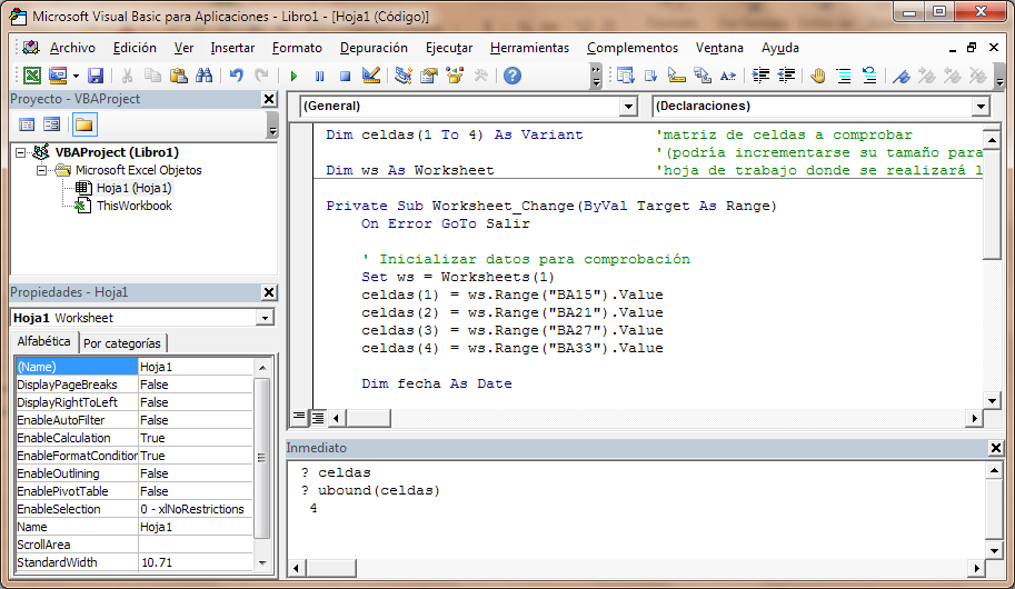 Código de hoja de Excel