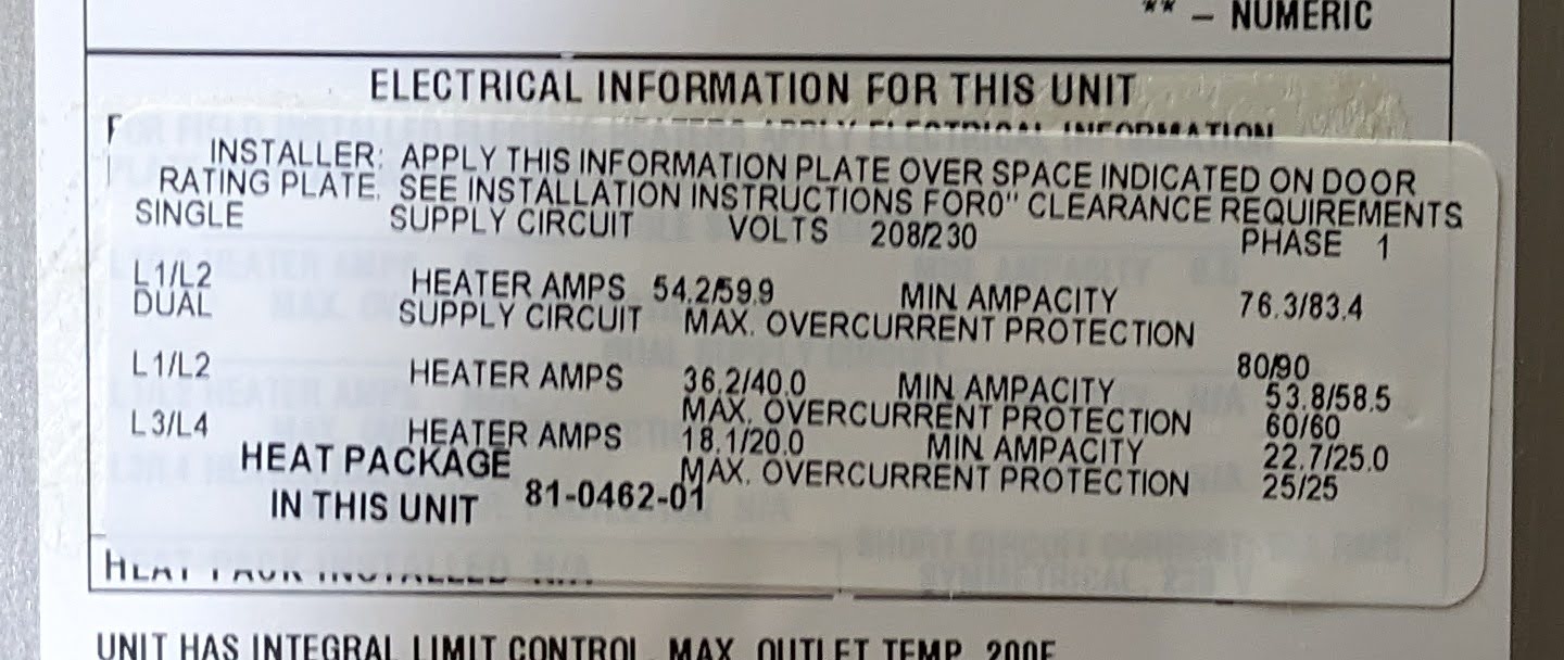 Electrical info label on air handler