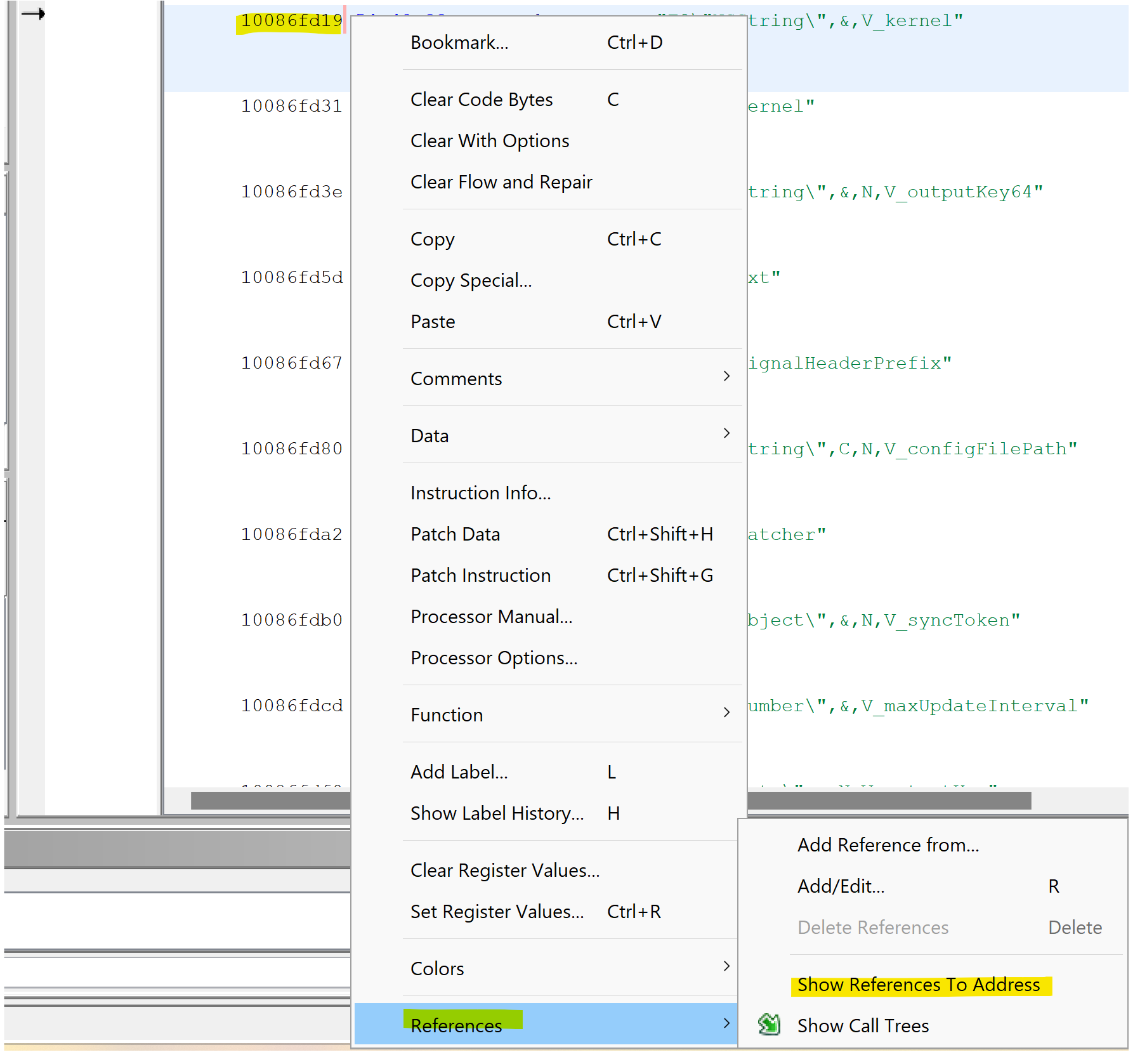 How to see references to a string in memory