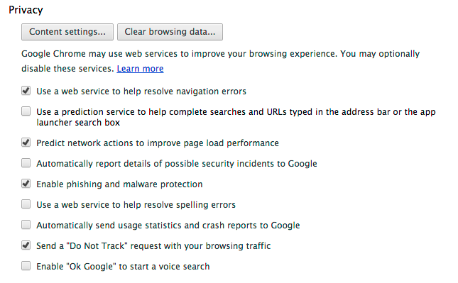 chrome settings