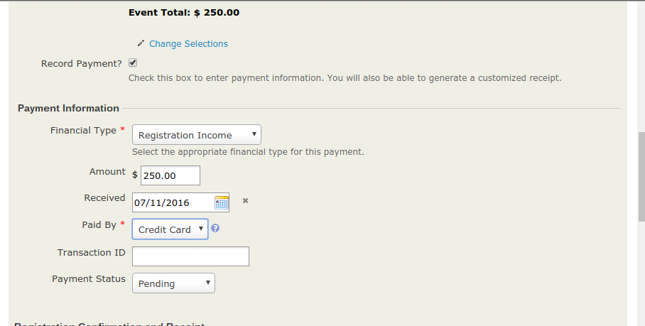 How can we actually charge the card when editing the registration?