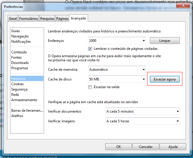limpar cache opera 12