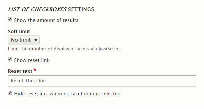 list of checkboxes for facets