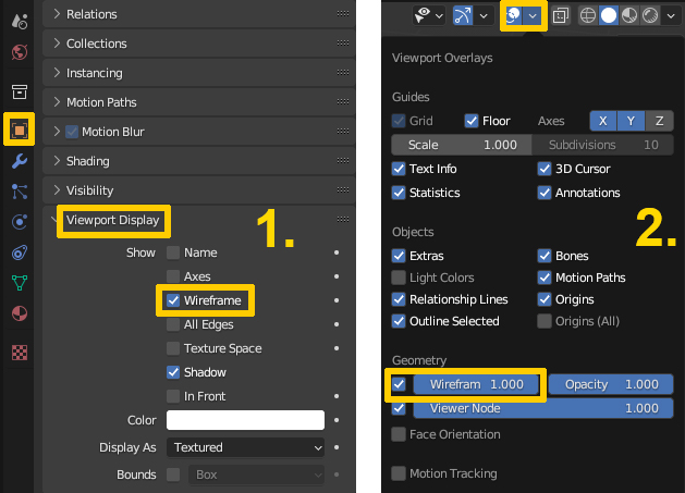 wireframe settings