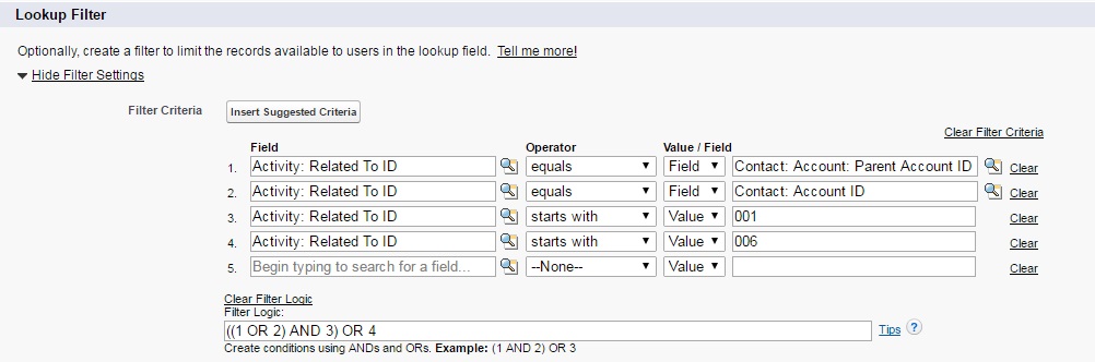 Task filter on grant parent account