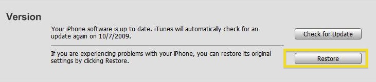 Click restore in iTunes