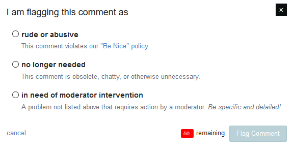 New UI for flagging comments