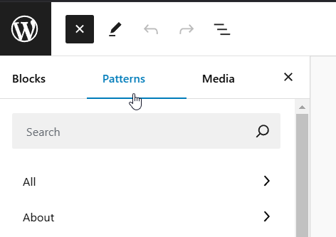 Selecting a pattern for post content via the Block Inserter