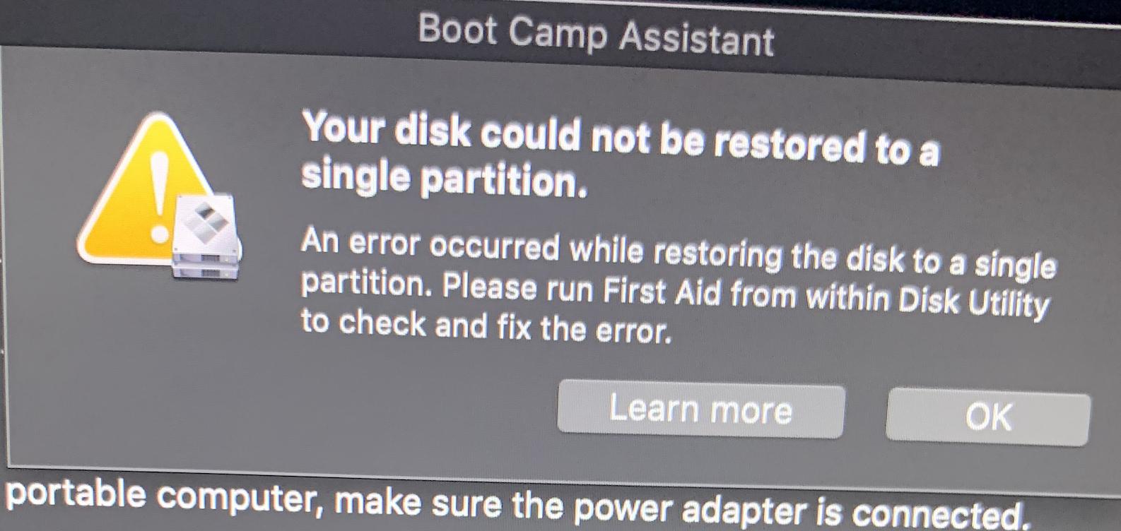 Disk utility error message