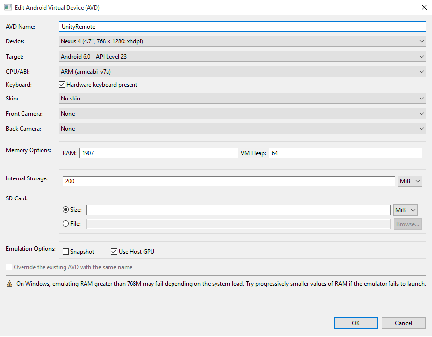 Emulator config