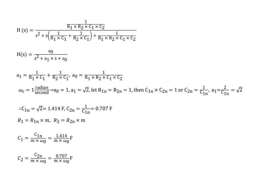 sallen key 2nd order calculation