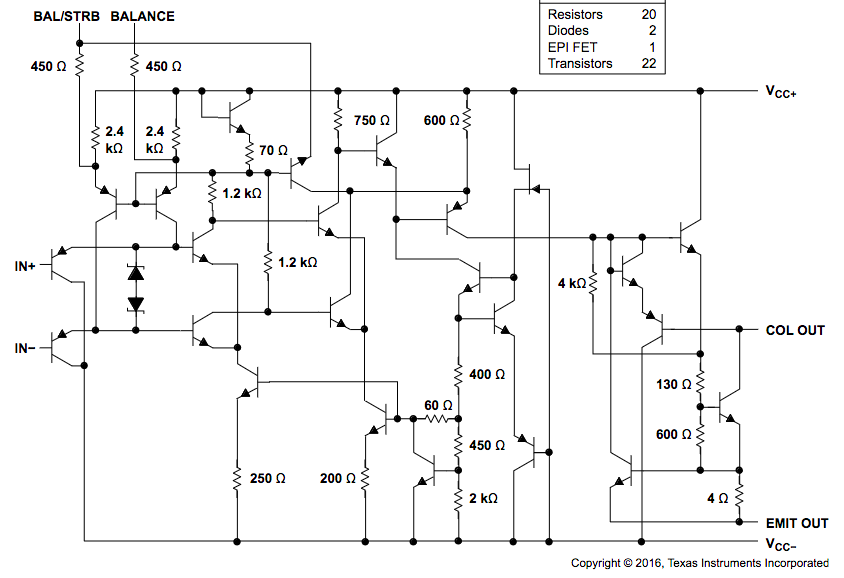 Functional block diagram from LM311 datasheet