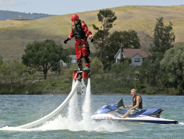 Jet stream of water with a flyboard