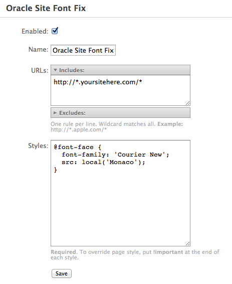 Example of the extension properly configured.