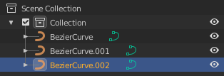 Three identical curves displayed within the outliner