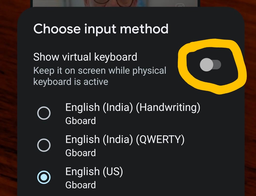 dialog for virtual keyboard