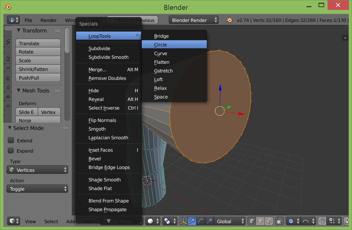 Looptools circle