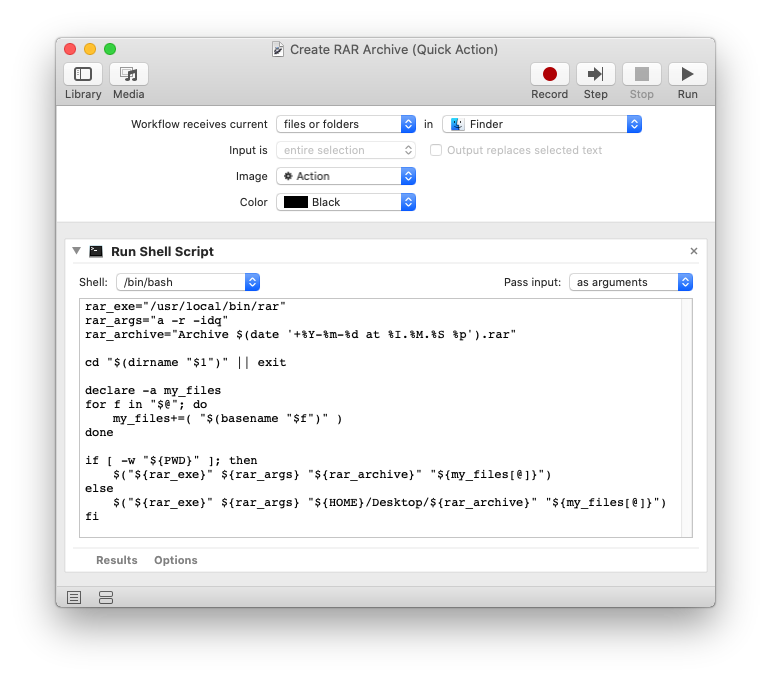 Automator Create RAR Archive Quick Action Image