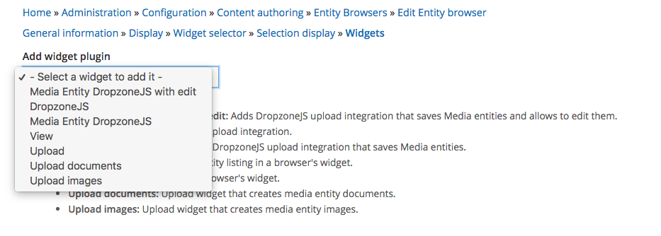 Add Widget Plugin Dropdown