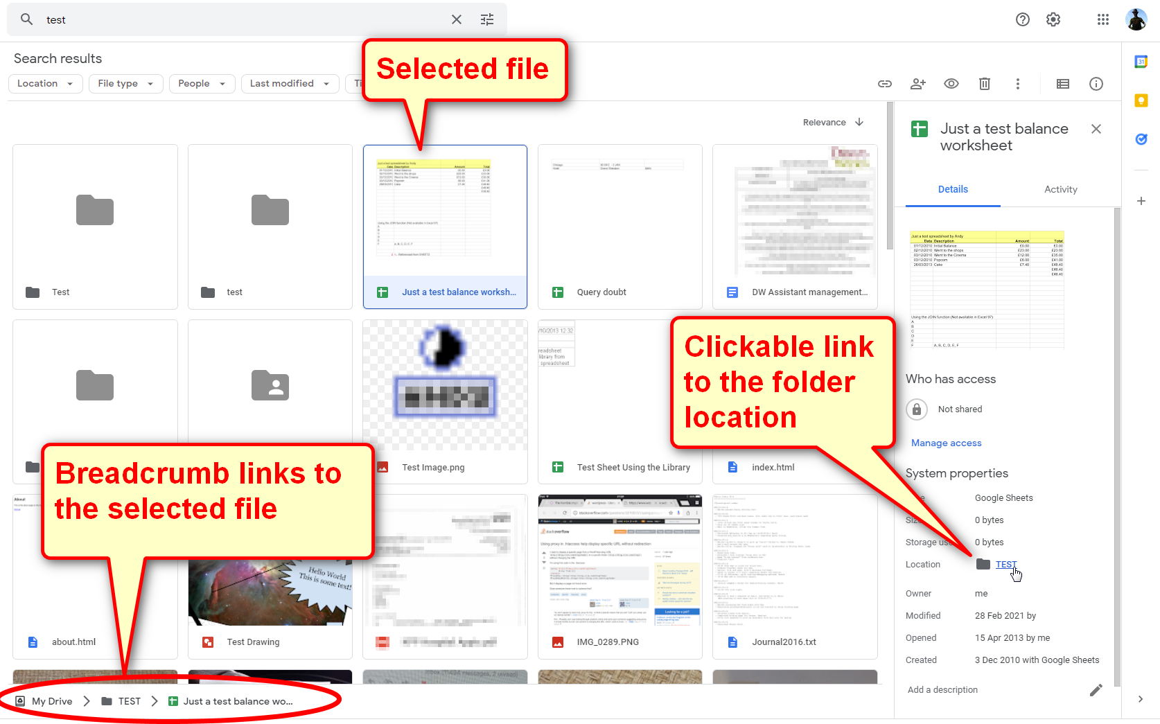 Showing clickable location and breadcrumb trail