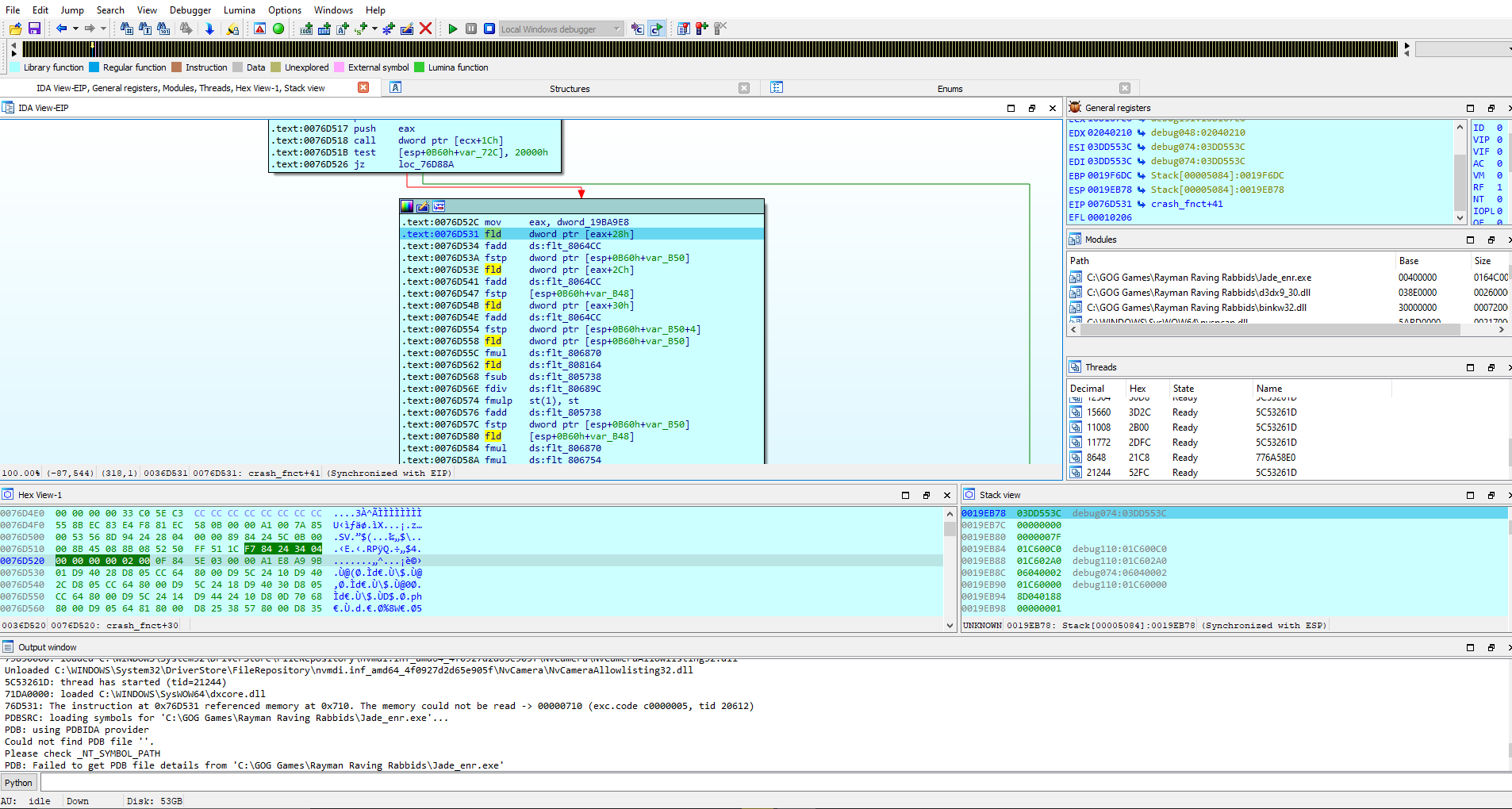 Image of the assembly when crashing